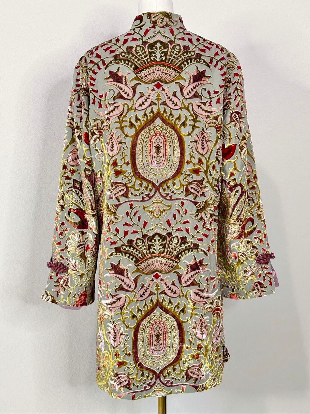 Soft Surroundings Velvet Burnout Long Jacket L Chinoiserie Frog Closure Boho Lux - Picture 6 of 16